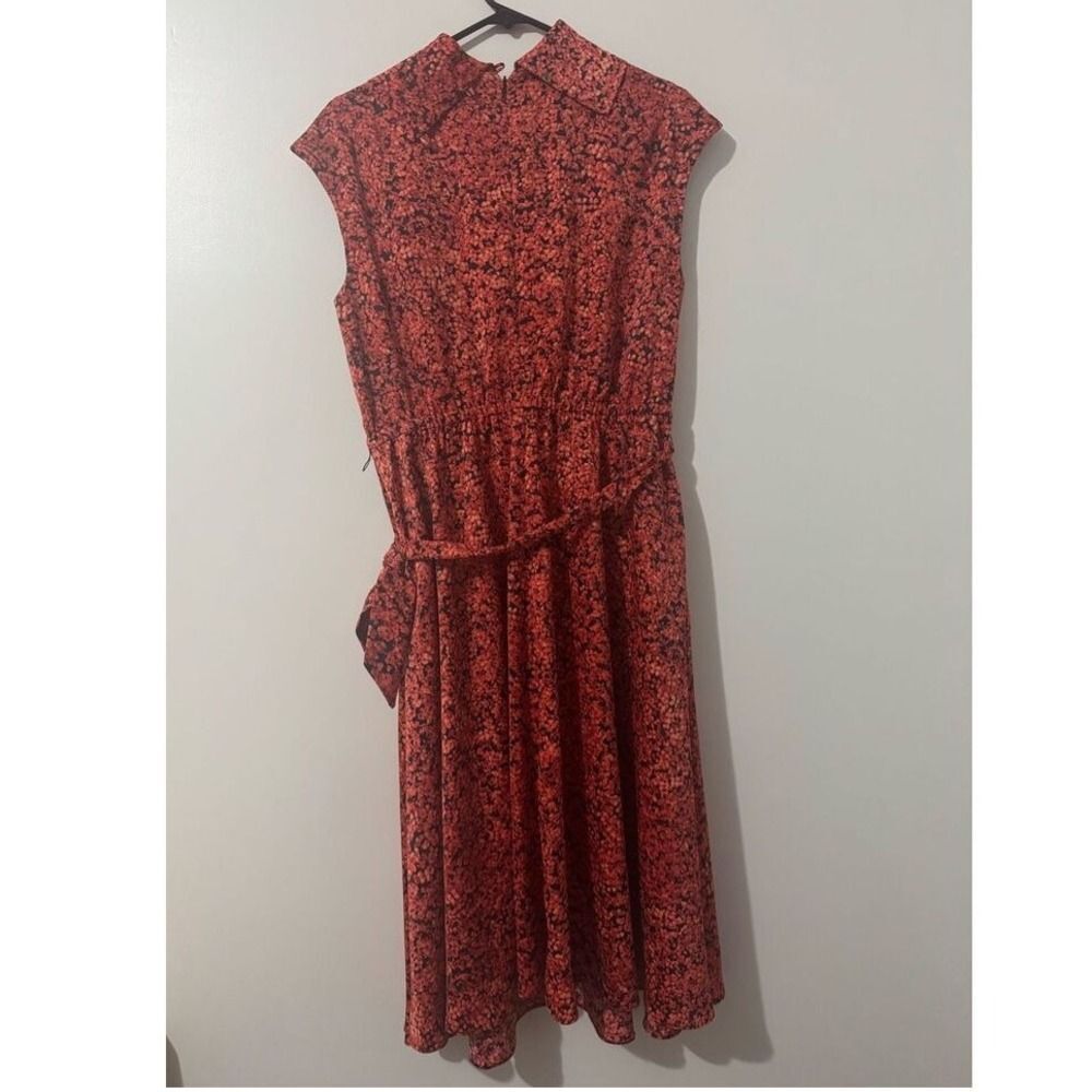 Maggy London Womens Satin Red Floral Collared ALine Midi Dress sz 12 Euro-Summer - Picture 3 of 8
